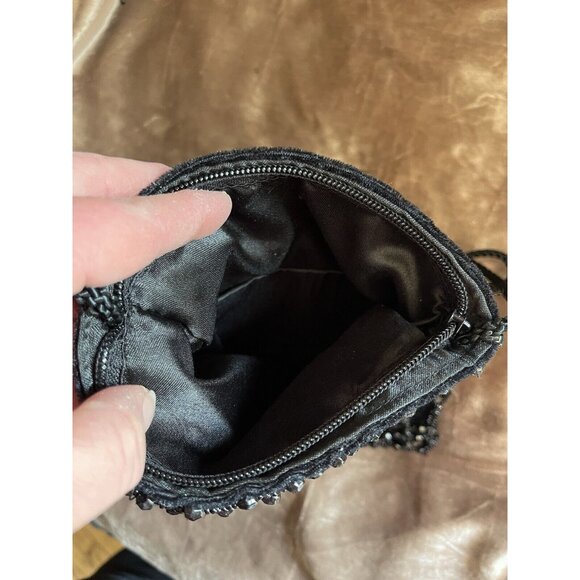 Black Beaded Drawstring Evening Bag Prom Formal 20s Flapper Accessory Purse READ - Picture 4 of 16